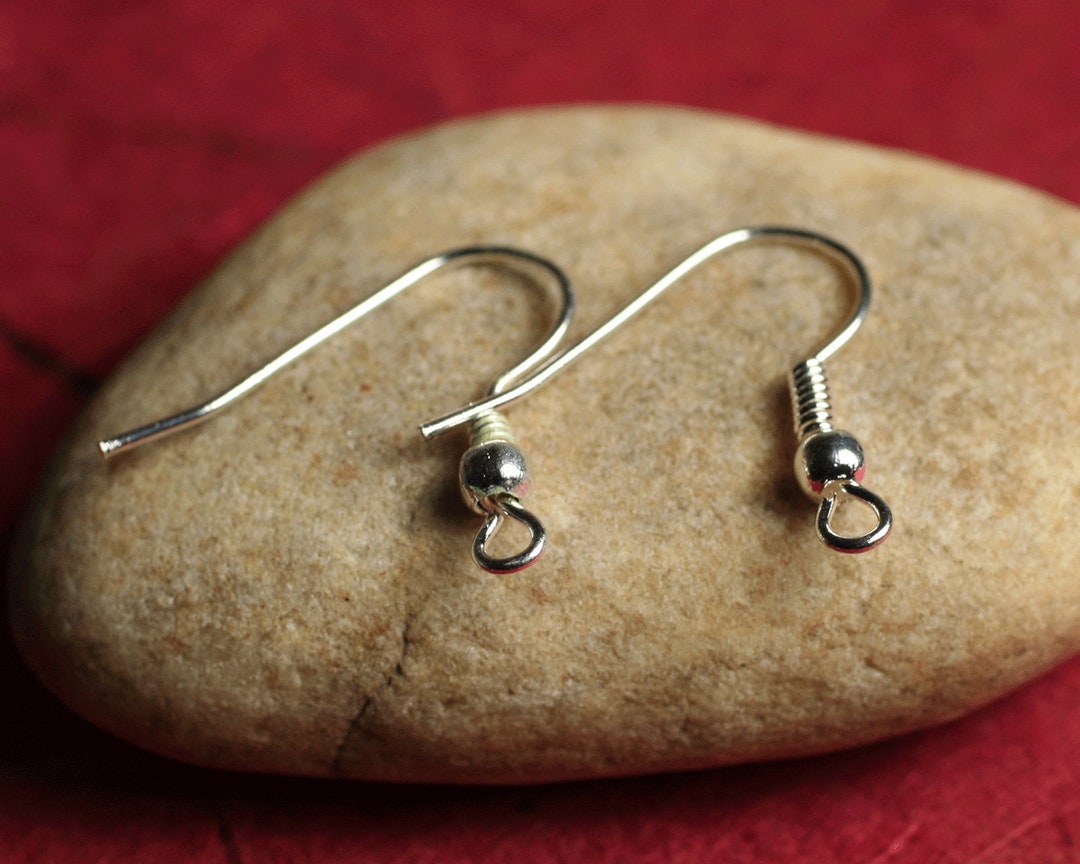 Earring Hooks, 200pcs Nickel Tone Earwire Ball and Coil Findings,Fish Hook  Earring Wires, 19mm