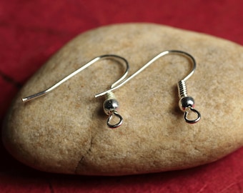 Fish hook earwire with ball and coil 18x18mm, gold, silver, antique brass, antique copper, select your color and quantity