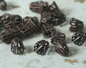 sale6, Filigree bead cap 5mm high 4x4mm opening, antique copper or antique brass, select your color and quantity