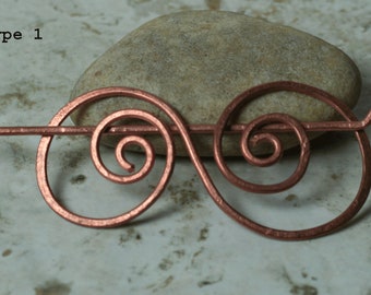 Handmade solid copper hair pin, shawl pin, scarf pin, select your type and quantity (HS01C, HC02C, HS03C, HS04C)