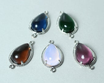 Framed glass drop charm connector, earring componenet, necklace pendant, select your color and quantity (item ID G51SP)
