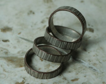 Hand hammered textured or plain surface band ring, silver, gold, select size, color, surface texture, quantity (SP)