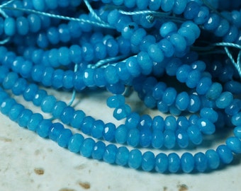 Candy jade faceted rondelle 4mm deep lake blue, select your quantity (item ID CJRN4LB3)