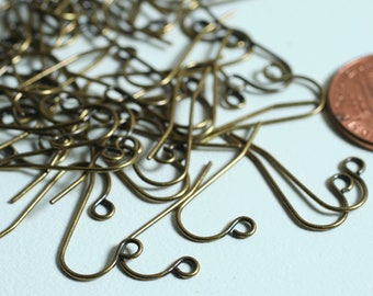 Ear wire, antique brass, 11mm fishhook with open loop, 21 gauge. select your quantity (item ID FA1175FN)