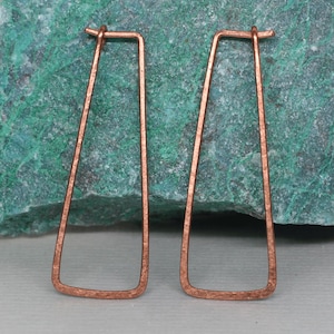 Handmade Trapezoid Hoop Earrings, Gold, Silver, Brass, Copper, Black