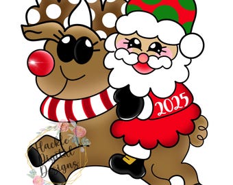 Santa & Rudolph Door Hanger Template: DIY Painting (Digital Download)