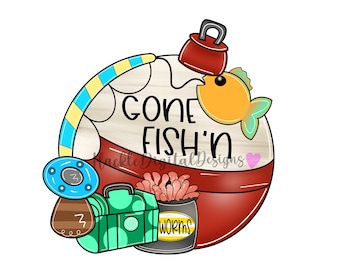 Gone Fishing Door Hanger Template, DIY Craft (Digital Template)