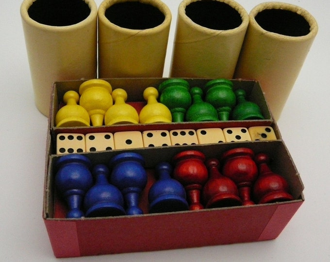 Parcheesi Board Game 28 Parts Pieces Wood Cup Dice Replacement Detash