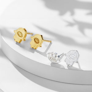 Evil Eye & Hamsa Hand Stud Earrings - Sterling Silver and 18K Gold-Plated Protective Symbols Talisman Jewellery