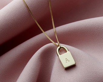 Personalised Solid Gold Initial Padlock Necklace