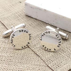 Personalised Silver Disc Cufflinks Unique Fathers day Gift Classic Sterling Silver Cufflinks Personalised Wedding Cufflinks image 5