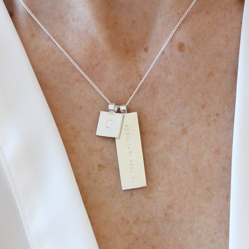 Personalised Silver Initial Charm Necklace With a Mantra Etsy