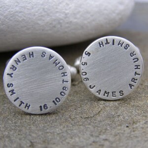 Personalised Silver Disc Cufflinks Unique Fathers day Gift Classic Sterling Silver Cufflinks Personalised Wedding Cufflinks image 7