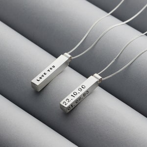 Personalised Mens Silver Necklace | Fathers day Gift | Silver Pendant | Contemporary Pendant | Gift for Him