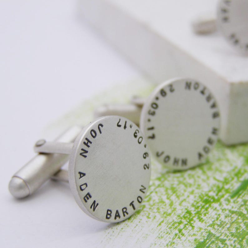 Personalised Silver Disc Cufflinks Unique Fathers day Gift Classic Sterling Silver Cufflinks Personalised Wedding Cufflinks image 8