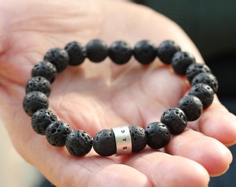 Personalisierte Herren Lava Perlen Armband, Dad Armband, Vatertag Schmuck Geschenk
