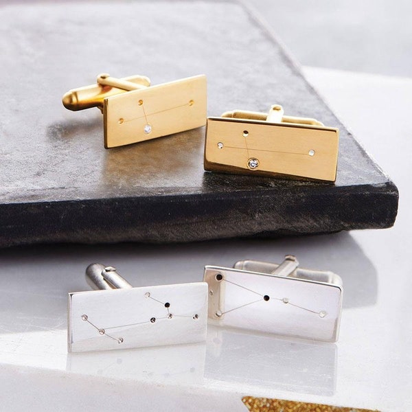 Silver Constellation Cufflinks | Unique Gift for Him | Hand Made 9ct Gold Personalised Cuff Links | Star Sign Cufflinks |Zodiac Gift For Him