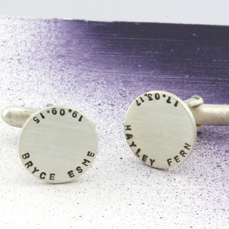 Personalised Silver Disc Cufflinks Unique Fathers day Gift Classic Sterling Silver Cufflinks Personalised Wedding Cufflinks image 9