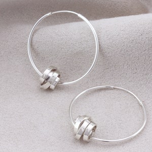 Large Sterling Silver Hoop Earrings with Scroll image 1