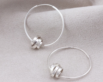 Large Sterling Silver Hoop Earrings with Scroll