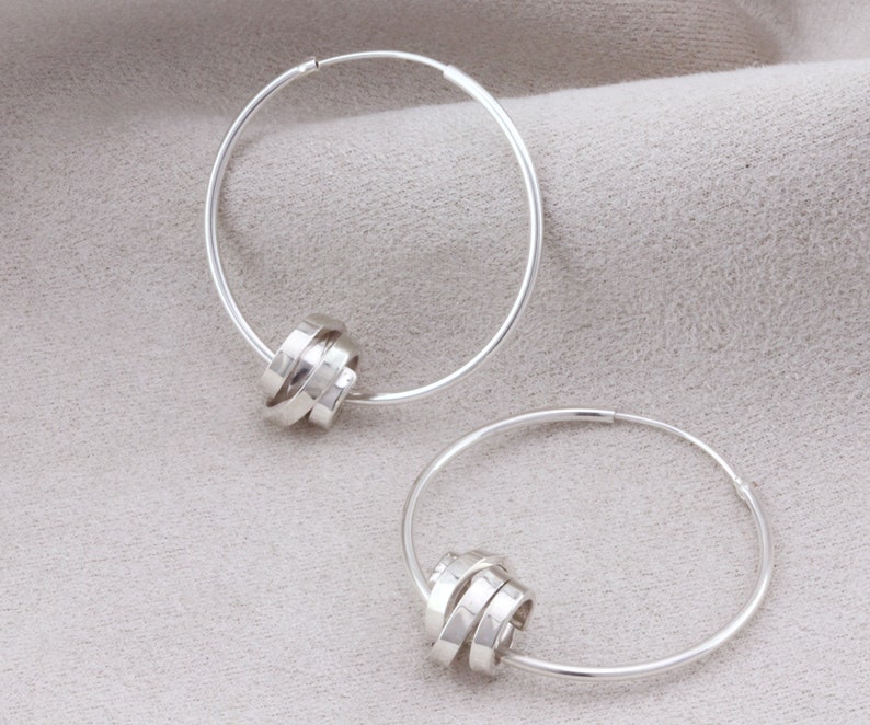 Large Sterling Silver Hoop Earrings with Scroll image 1