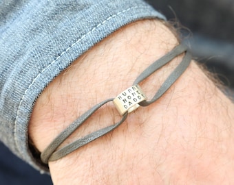 Personalised Mens Nappa Leather Milestone Bracelet | Unique Fathers Day Gift | Contemporary Mens Silver Bracelet | Personalised Gift for Him