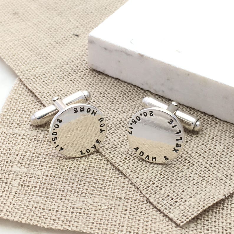 Personalised Silver Disc Cufflinks Unique Fathers day Gift Classic Sterling Silver Cufflinks Personalised Wedding Cufflinks image 5