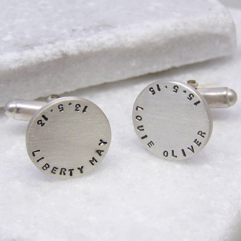 Personalised Silver Disc Cufflinks Unique Fathers day Gift Classic Sterling Silver Cufflinks Personalised Wedding Cufflinks image 4