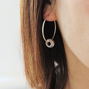 Large Sterling Silver Hoop Earrings with Scroll image 2