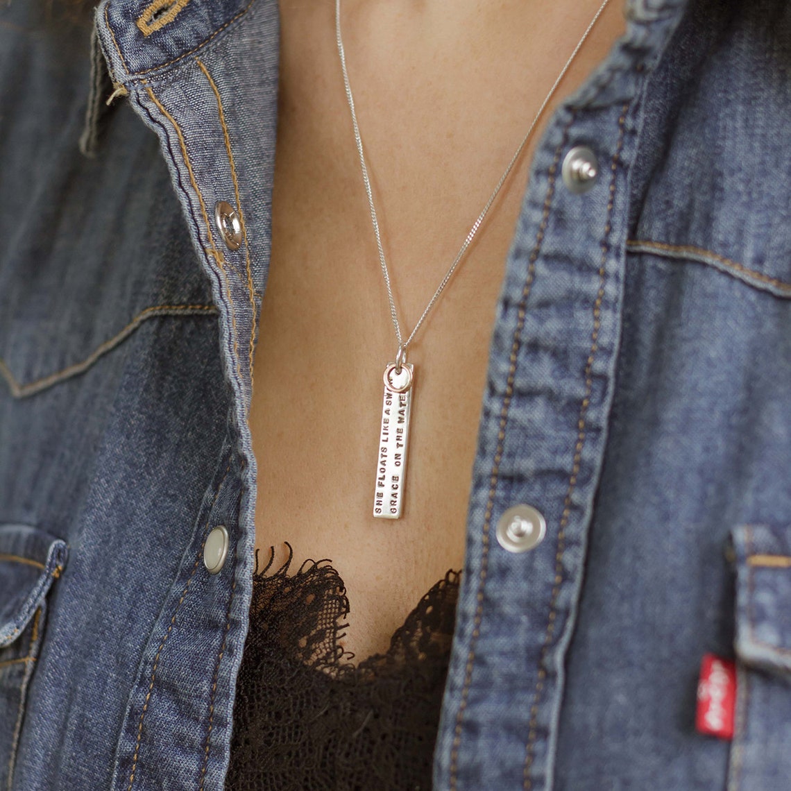 Personalised Silver ID Tag Necklace With Rose Gold Etsy