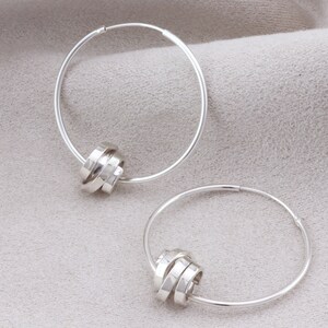 Large Sterling Silver Hoop Earrings with Scroll image 3