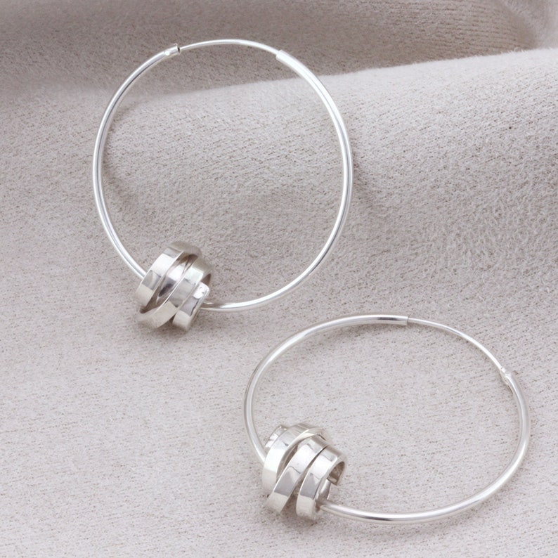 Large Sterling Silver Hoop Earrings with Scroll image 3