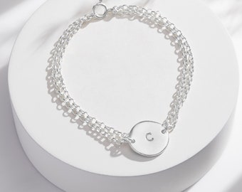 Personalised Silver Initial Bracelet | Handmade Nugget Bracelet | Monogram Bracelet | Custom Chain Bracelet | Unique Initial Bracelet