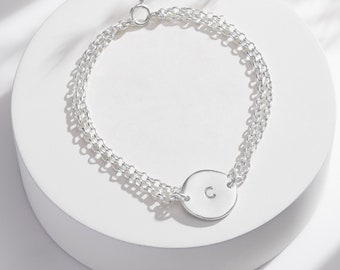 Bracciale iniziale in argento personalizzato / Bracciale pepita fatto a mano / Bracciale monogramma / Bracciale catena personalizzato / Bracciale iniziale unico