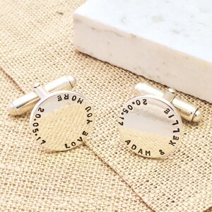 Personalised Silver Disc Cufflinks Unique Fathers day Gift Classic Sterling Silver Cufflinks Personalised Wedding Cufflinks image 3