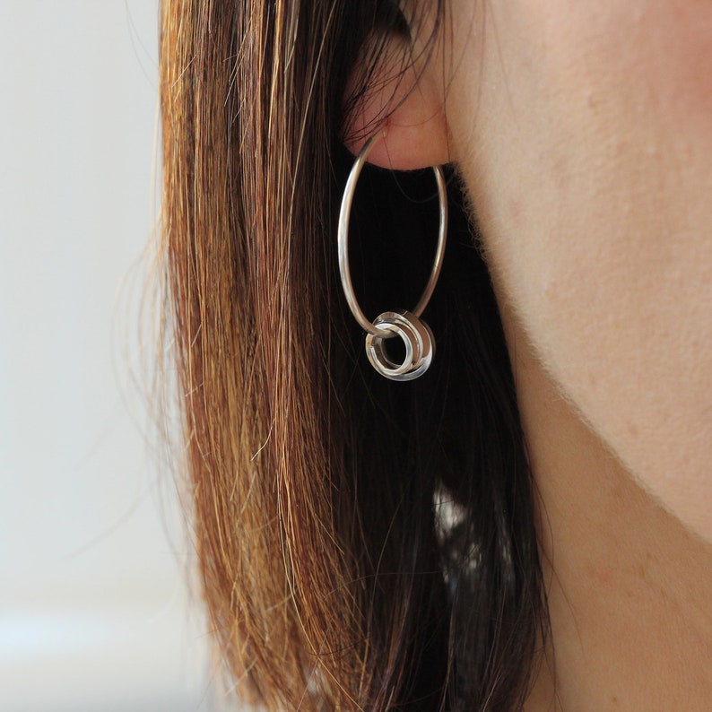 Large Sterling Silver Hoop Earrings with Scroll image 5