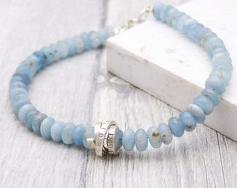Aquamarine Personalised Sterling Silver Bracelet | March Birthstone Jewellery | Unique Gift For Her | Personalized Jewelry | Mantra Bracelet