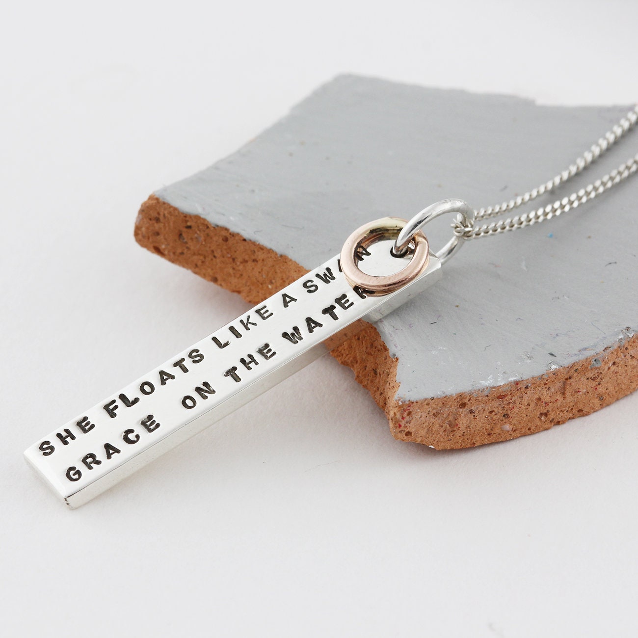 Personalised Silver ID Tag Necklace With Rose Gold Etsy