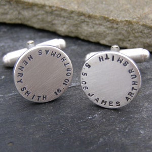 Personalised Silver Disc Cufflinks Unique Fathers day Gift Classic Sterling Silver Cufflinks Personalised Wedding Cufflinks image 6