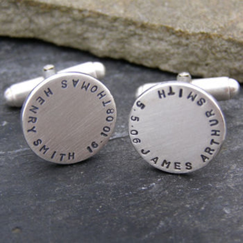 Personalised Silver Disc Cufflinks Unique Fathers day Gift Classic Sterling Silver Cufflinks Personalised Wedding Cufflinks image 6