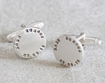 Boutons de manchette personnalisés de disque d'argent Cadeau unique de la fête des Pères Classic Sterling Silver Cufflinks - France Boutons de manchette de mariage personnalisés (fr)