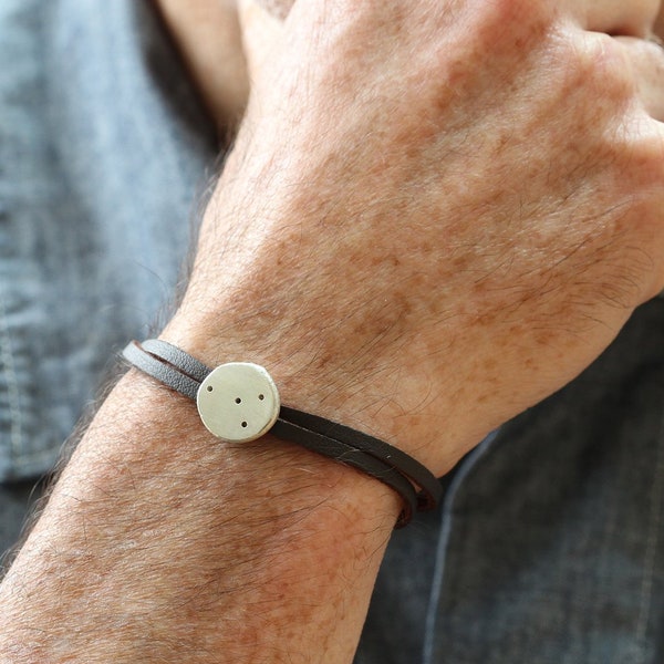 Mens Leather & Silver Constellation Bracelet