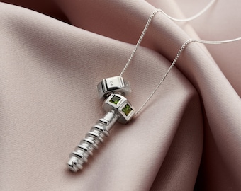 Personalised Gemstone Nut & Bolt Necklace