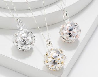 Personalised Starry Night Locket | Star Necklace | Monogram Locket Necklace | Celestial Necklace | Ball Locket | Sphere Locket