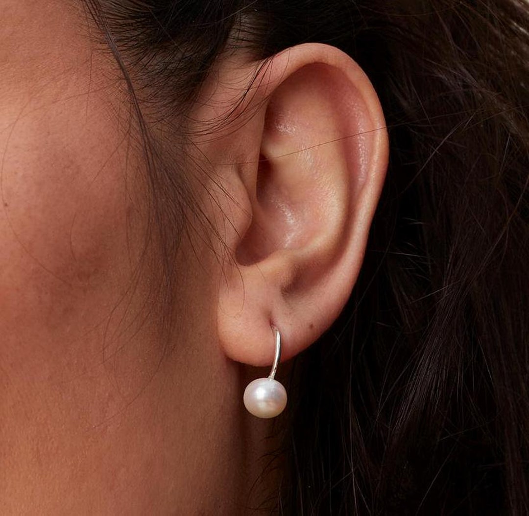 Modern Freshwater Pearl Drop Earrings With Silver Ball Fastening