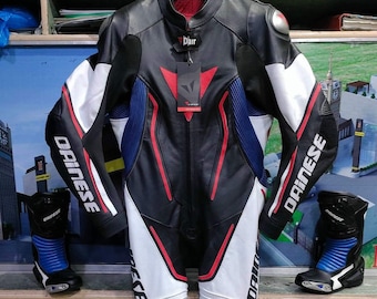 Dainese Black and Blue D-air Customized Leather Racing Suit