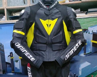 Ladies Dainese Black and Yellow Florescent Customized Leather Racing Suit