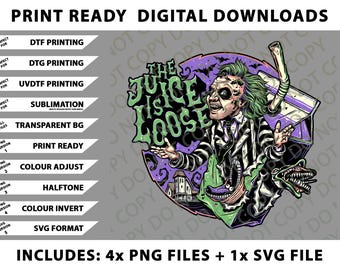Beetlejuice Retro Horror Movie Art The Juice Is Loose Png Bundle, SVG Files, Digital Downloads