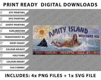 Amity Island, Jaws Shark Movie Png Bundle, SVG Files, Digital Downloads