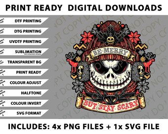 Be Merry Stay Scary, Jack Skellington Png Bundle, SVG Files, Digital Downloads